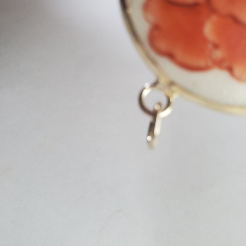 Vintage Hand Painted Porcelain Floral Round Pendant Blue Orange Pottery Shard - Picture 7 of 10